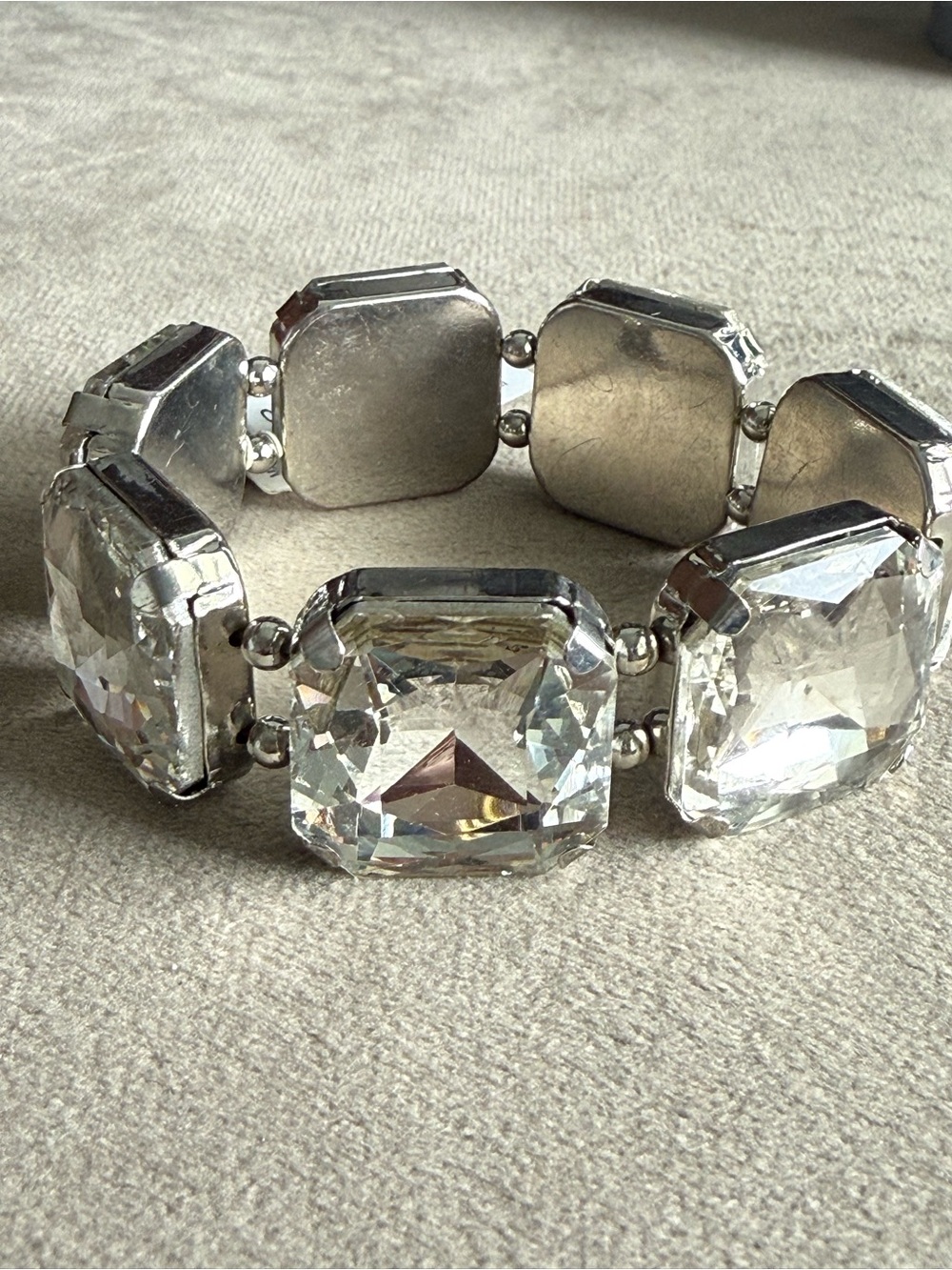Dress Barn Silver-Tone Clear Crystal Square Stretch Bracelet